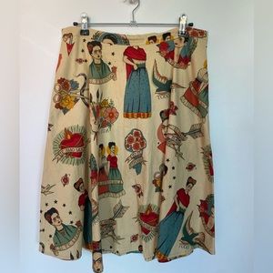 Frida Kahlo retro print circle skirt in 100% cotton size L. Rare find 🥰